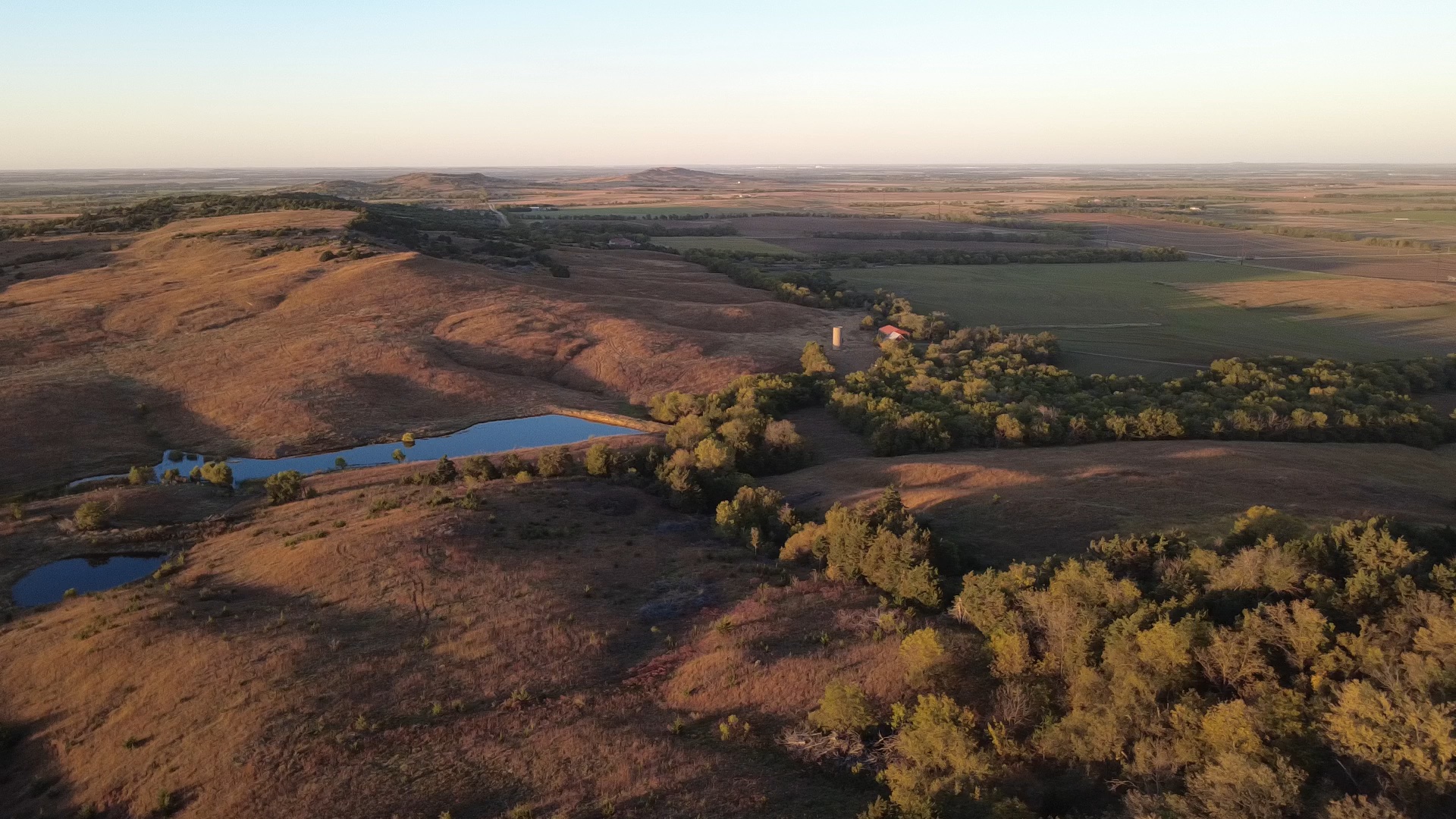 Aerial view of Kansas landscape at golden hour